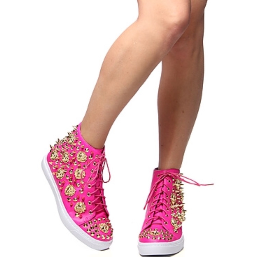 Jeffrey Campbell gold spiked/lion studded sneakers